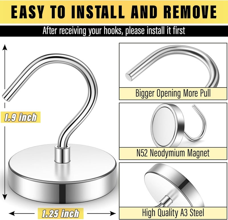 Junarter 6 Pack Metal Magnetic Hooks,100lb+ Strong Magnetic Kooks Heavy Duty for Cruise Cabins, Heavy Duty Magnets with Hooks for Cruise Ship Walls,Hanging,Grill,Tool,Kitchen - Image 2